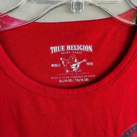 True Religion Red Juniors Sz XL (18-20) Short Sleeve T-Shirt MCM Retro Stretch - Picture 2 of 9